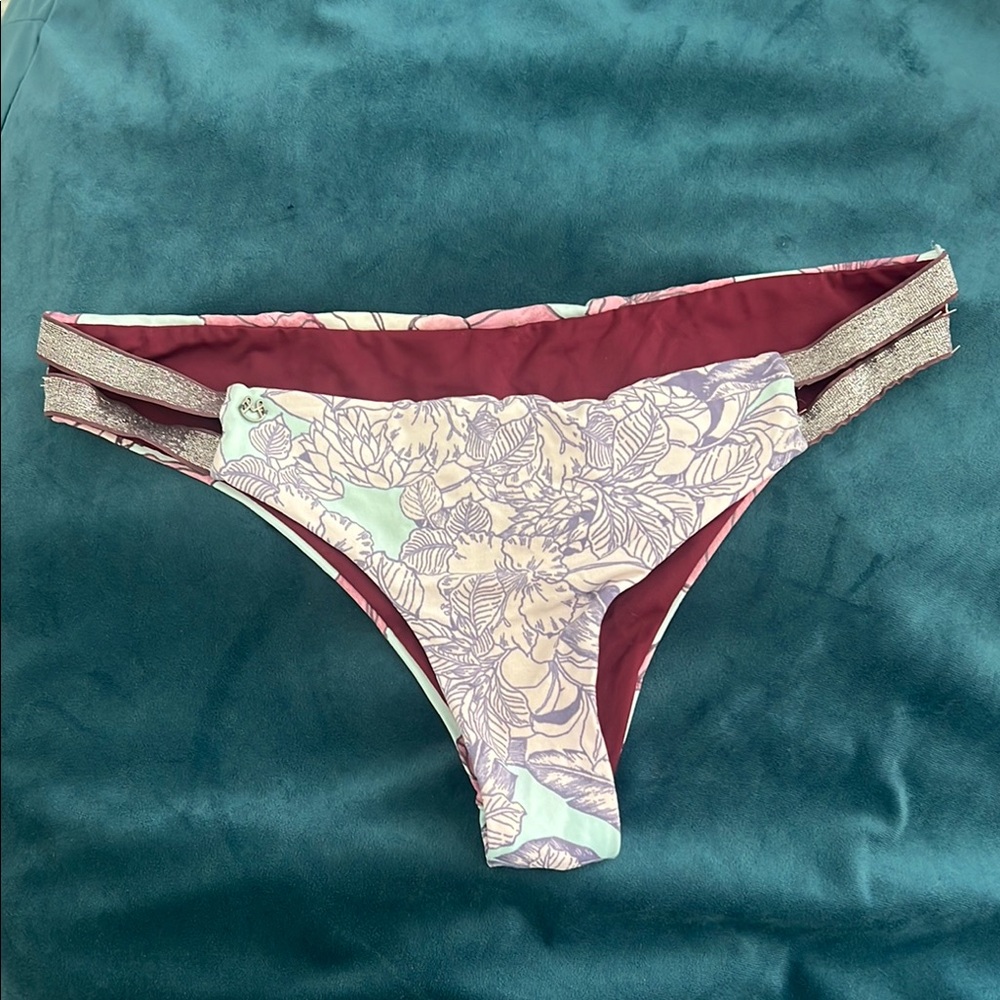 Maaji Purple and Red Bikini Bottom Minimal Coverage